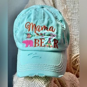 Mama Bear Distressed Embroidered Baseball Cap beautiful Tiffany blue col…